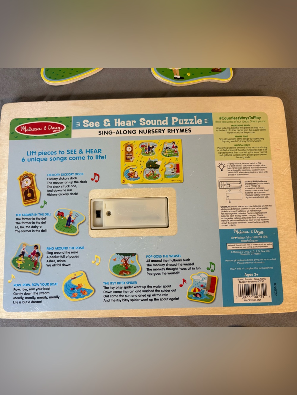 Melissa & Doug Yellow Farm & Nature Wooden Peg Nursery Rhymes Sound Puzzle - Picture 6 of 6